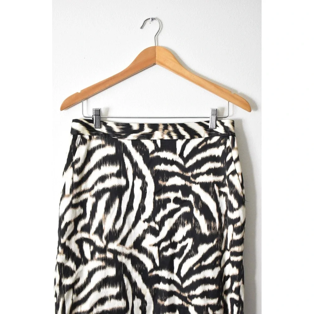Ann Taylor Pencil Skirt Womens 8 Black Zebra Ikat Modern Professional Mini Skirt - Picture 2 of 7